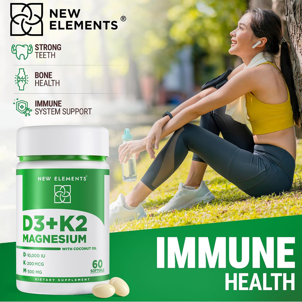 New Elements Vitamin D3 K2 10,000 IU with – Bone Support: Vitamin D3 boosts calcium absorption, while K2 directs – Image 5
