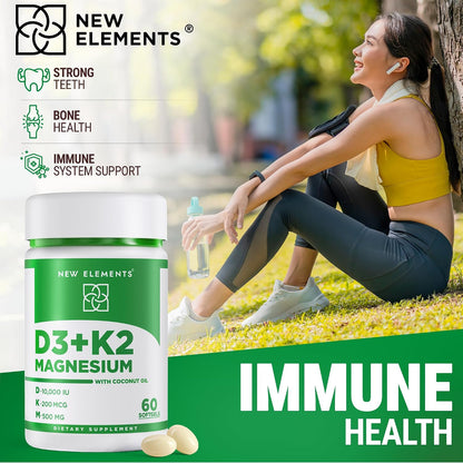 New Elements Vitamin D3 K2 10,000 IU with – Bone Support: Vitamin D3 boosts calcium absorption, while K2 directs – Image 5