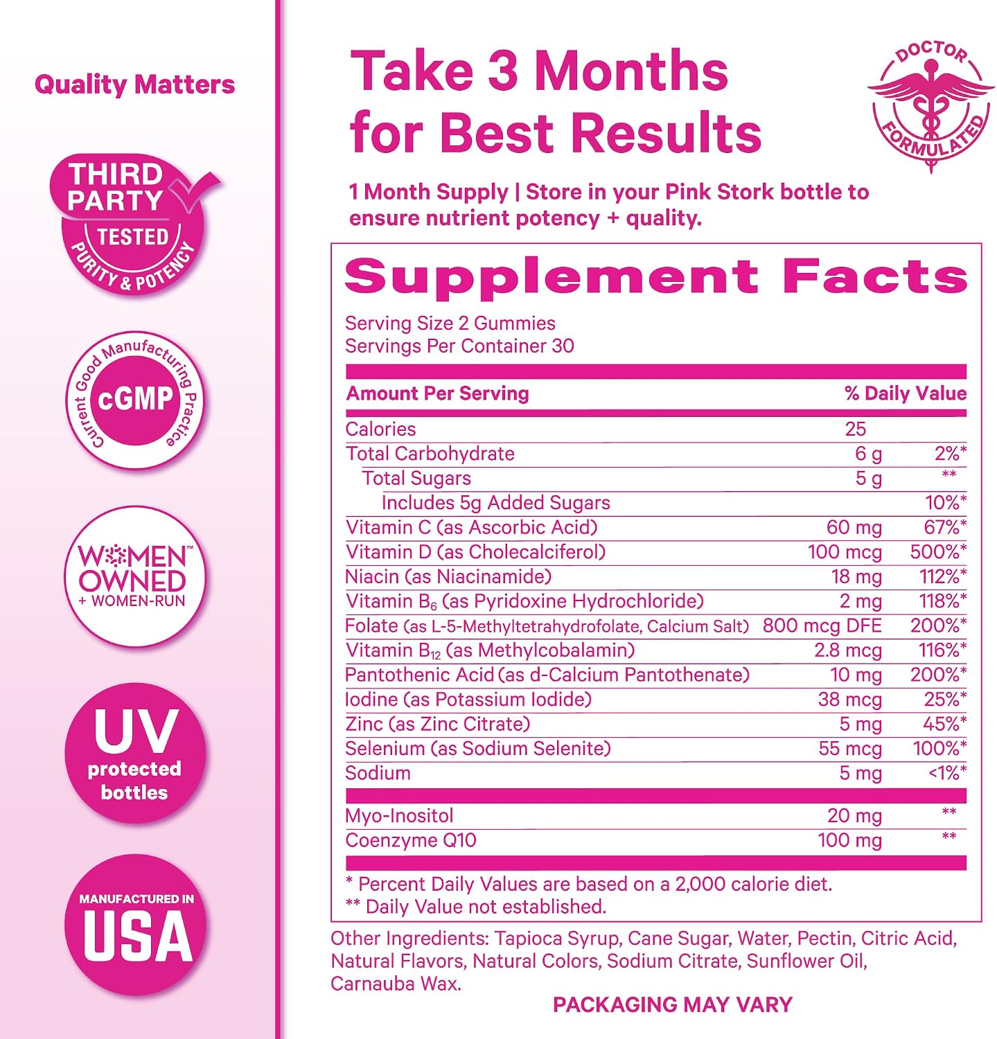 Pink Stork Fertility Gummies for Women's - CoQ10, Myo-Inositol, Methylated Folate - 60 Count - görsel 6