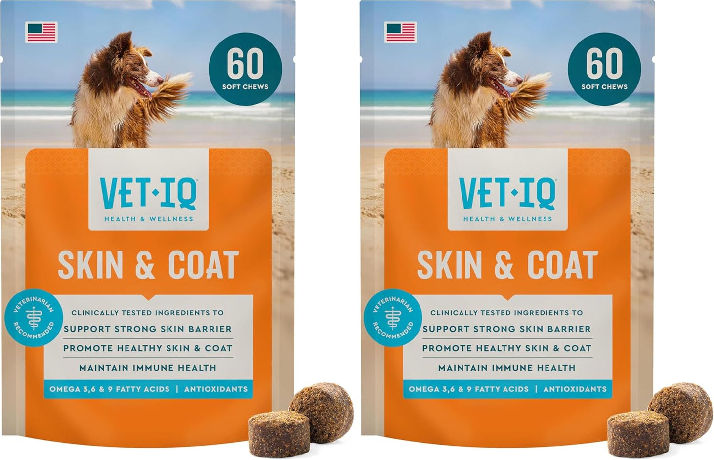 VetIQ Skin and Coat Supplement for Dogs, Helps Maintain Healthy Skin and Shiny Coat, Hickory Smoke Flavour Dog Chew, Made in the USA, 60 Count - görsel 9