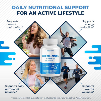 Benfotiamine Supplement, 6 Ingredients with Vitamin B6, Vitamin B12, Alpha Lipoic Acid, Healthy Metabolism, Energy – Image 4