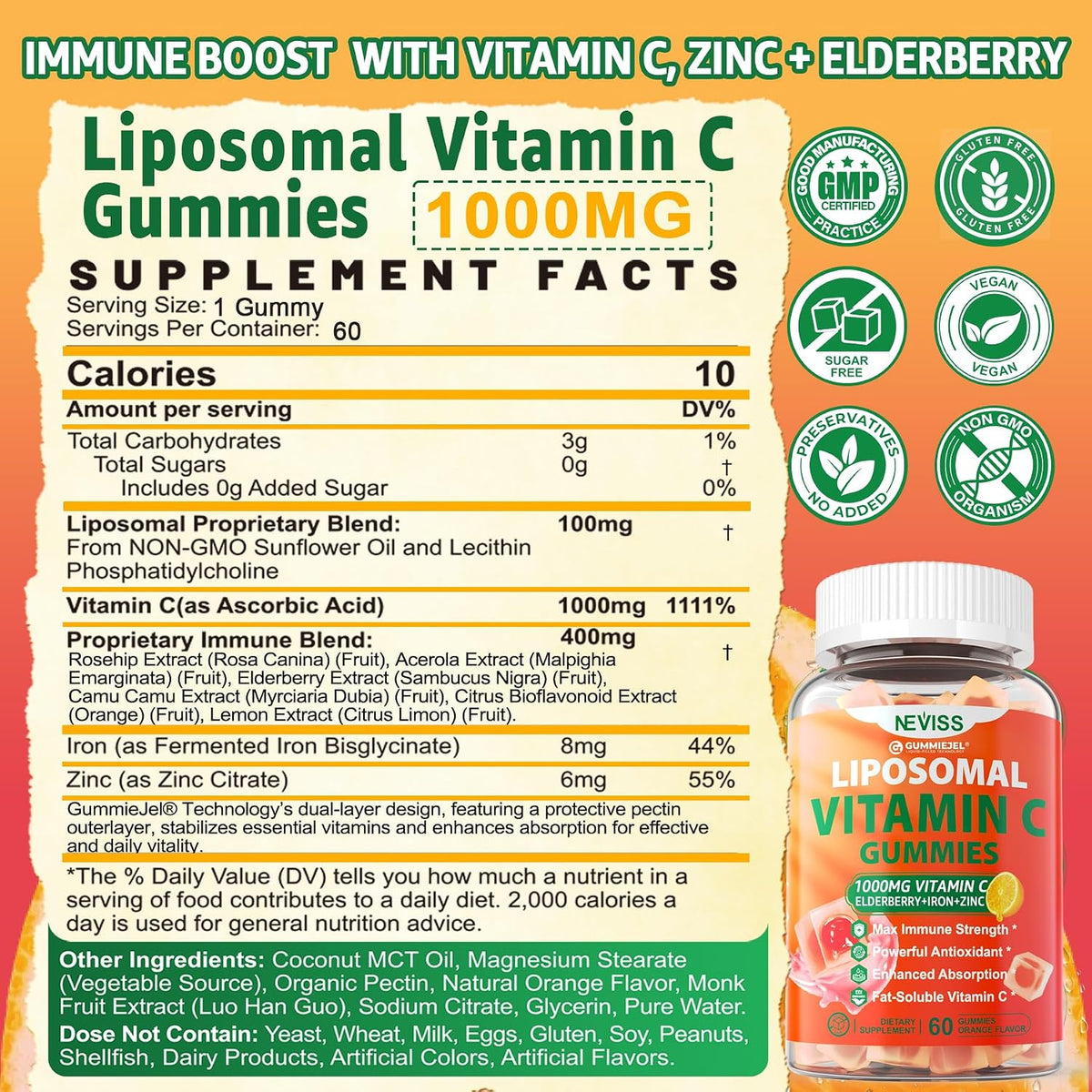 NEVISS Liposomal Vitamin C 1000mg Gummies with Elderberry, Zinc and Iron – Image 2