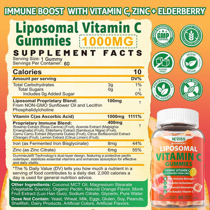 NEVISS Liposomal Vitamin C 1000mg Gummies with Elderberry, Zinc and Iron – Image 2