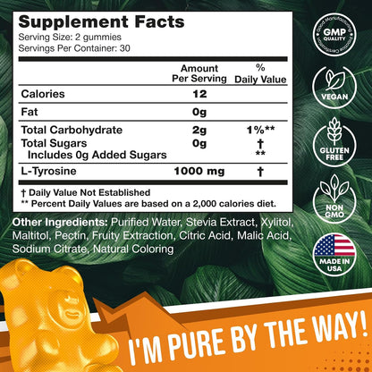 JOYLI L-Tyrosine Gummies 1000MG – Sugar-free – Steady Energy: Unlike caffeine, L-Tyrosine provides a gentle, – Image 3