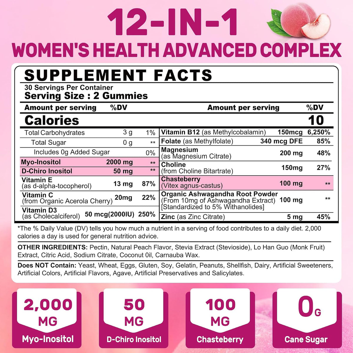 LILICARE Inositol Gummies for Women's - – Methylated B12 and Folate: Active forms that support methylation, energy – Image 2