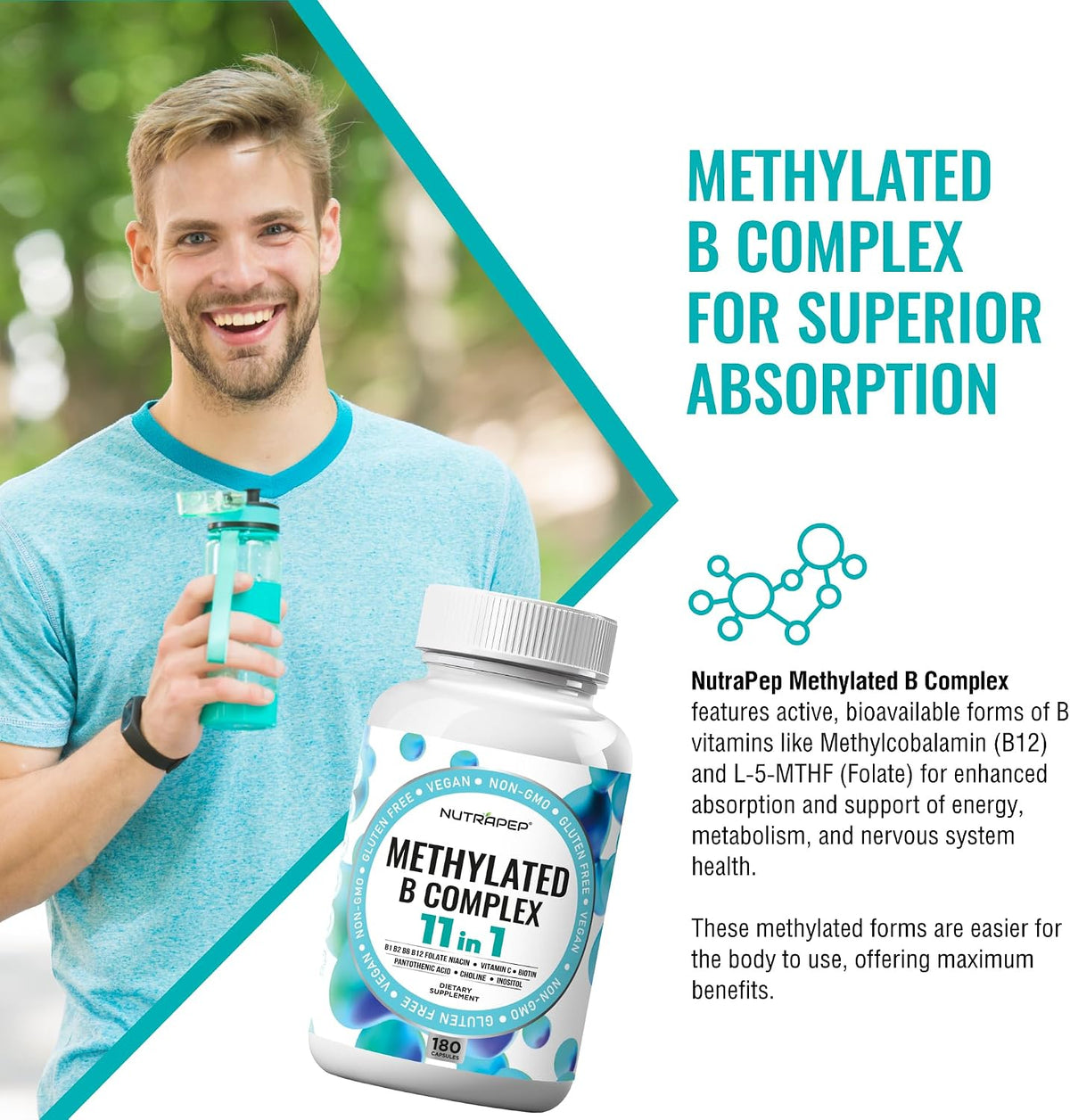 NutraPep Methylated B-Complex Vitamins - – Experience fatigue or low energy and need support for sustained vitality – Image 2