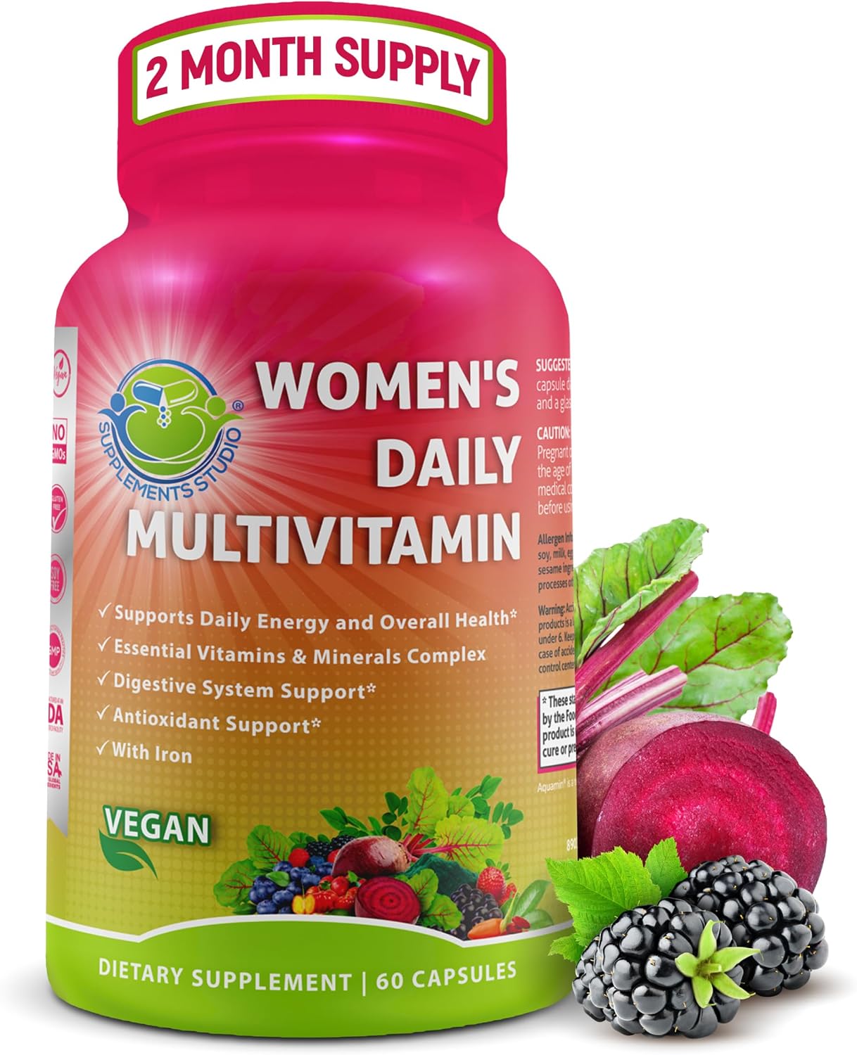 Vegan Wholefood Daily Multivitamin with Iron, Methylated Multivitamin for Women and Men, Made with Fruits & Vegetables, B-Complex, Probiotics, Enzymes, CoQ10, Omegas, Turmeric, Non-GM, 180 Count - görsel 10