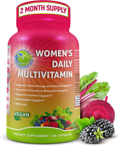 Vegan Wholefood Daily Multivitamin with Iron, Methylated Multivitamin for Women and Men, Made with Fruits & Vegetables, B-Complex, Probiotics, Enzymes, CoQ10, Omegas, Turmeric, Non-GM, 180 Count