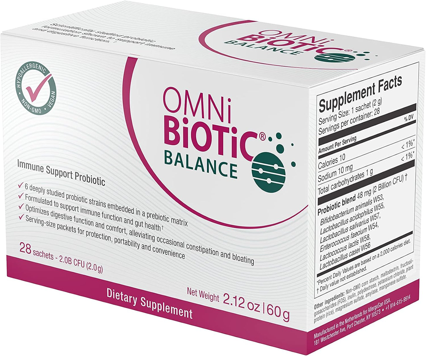 OMNi BiOTiC Balance Probiotic Immune Support - Bifidobacterium & Lactobacillus - Hypoallergenic - Immune Booster Supplement for Men and Women - Non-GM (28 Daily Sachets) - görsel 5