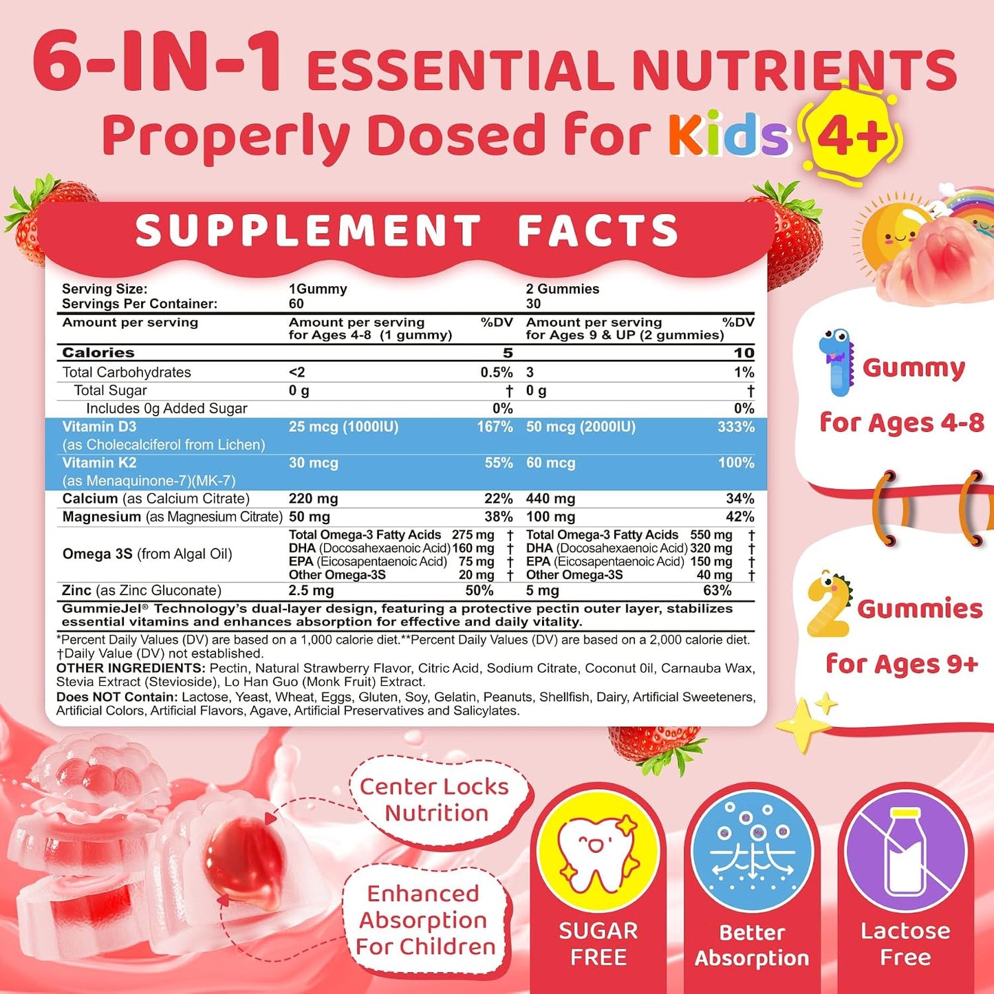 LILICARE Vitamin D3 K2 + Calcium Liquid-filled Gummies for Kids & Teens – Sugar-free, 2-Pack - görsel 2