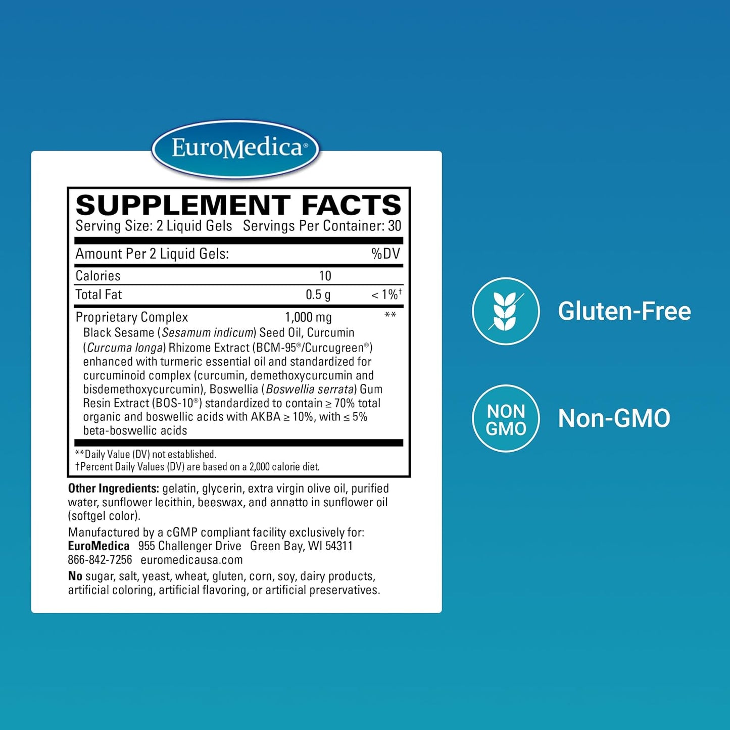 Euromedica Triple Action - Curcumin & Boswellia Supplement - 60 Softgels - görsel 2