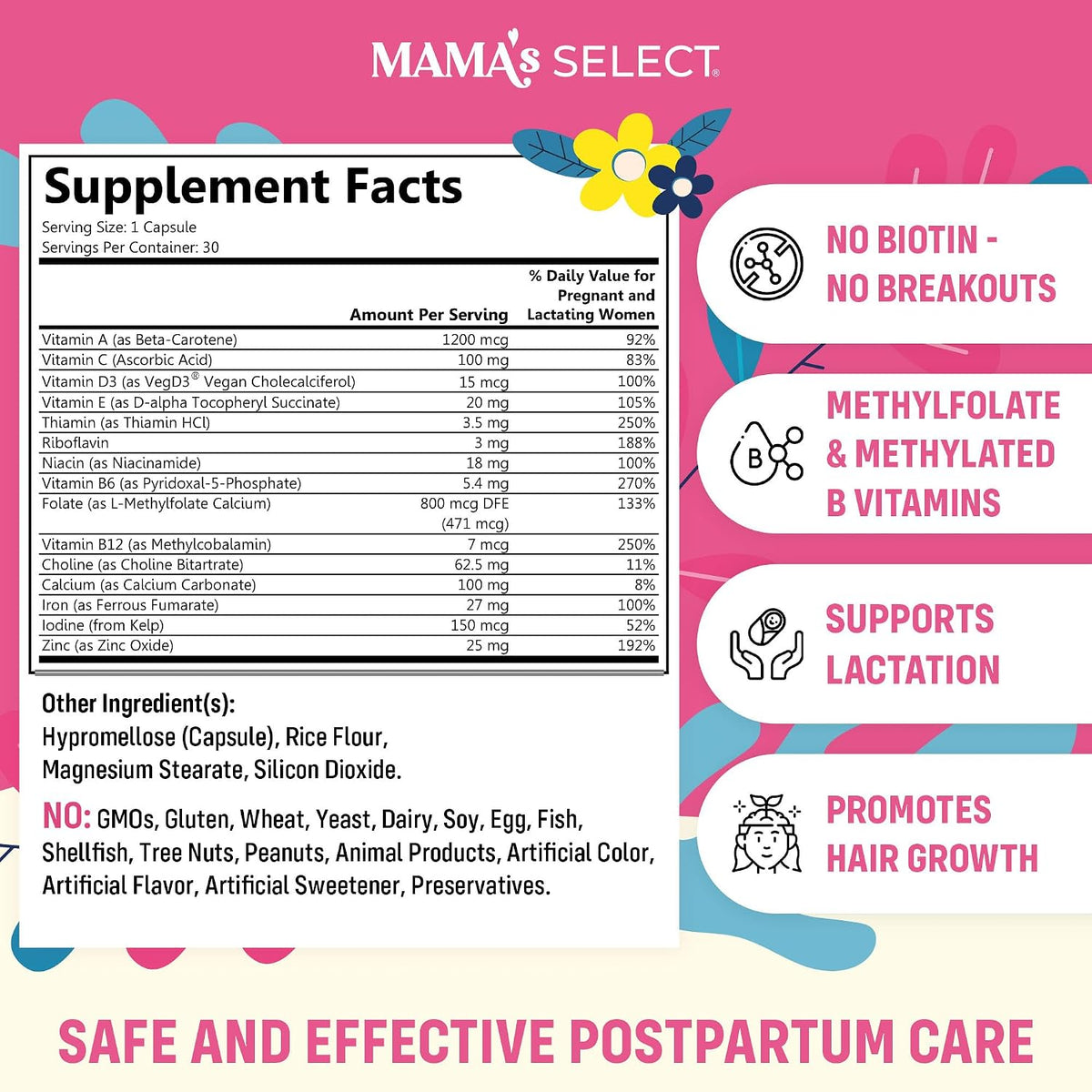 Mama's Select Postnatal Vitamins for Women's – Postnatal Multivitamin for Recovery, Energy, Hair & Milk Supply – – Image 2