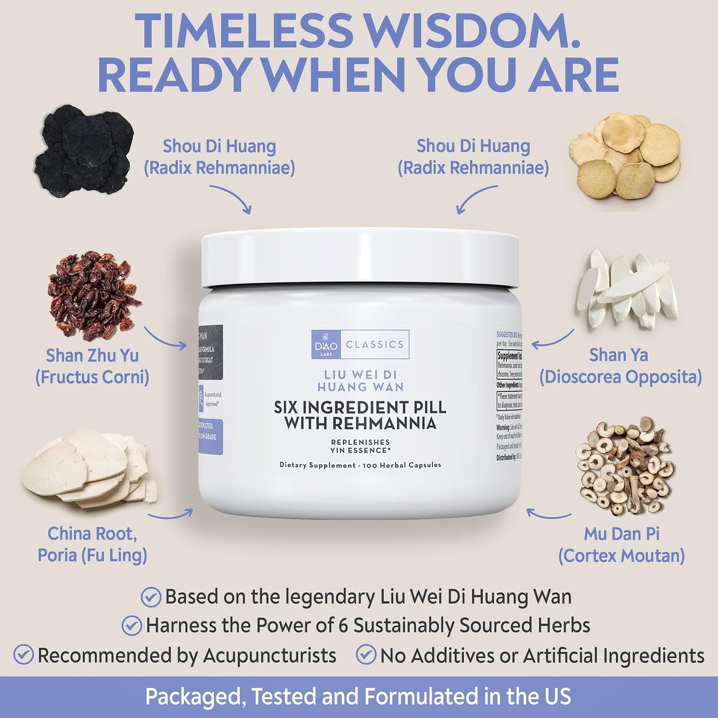 D'AO Labs Six Ingredient Pill with Rehmannia - Liu Wei Di Huang Wan, 100 Capsules - görsel 4