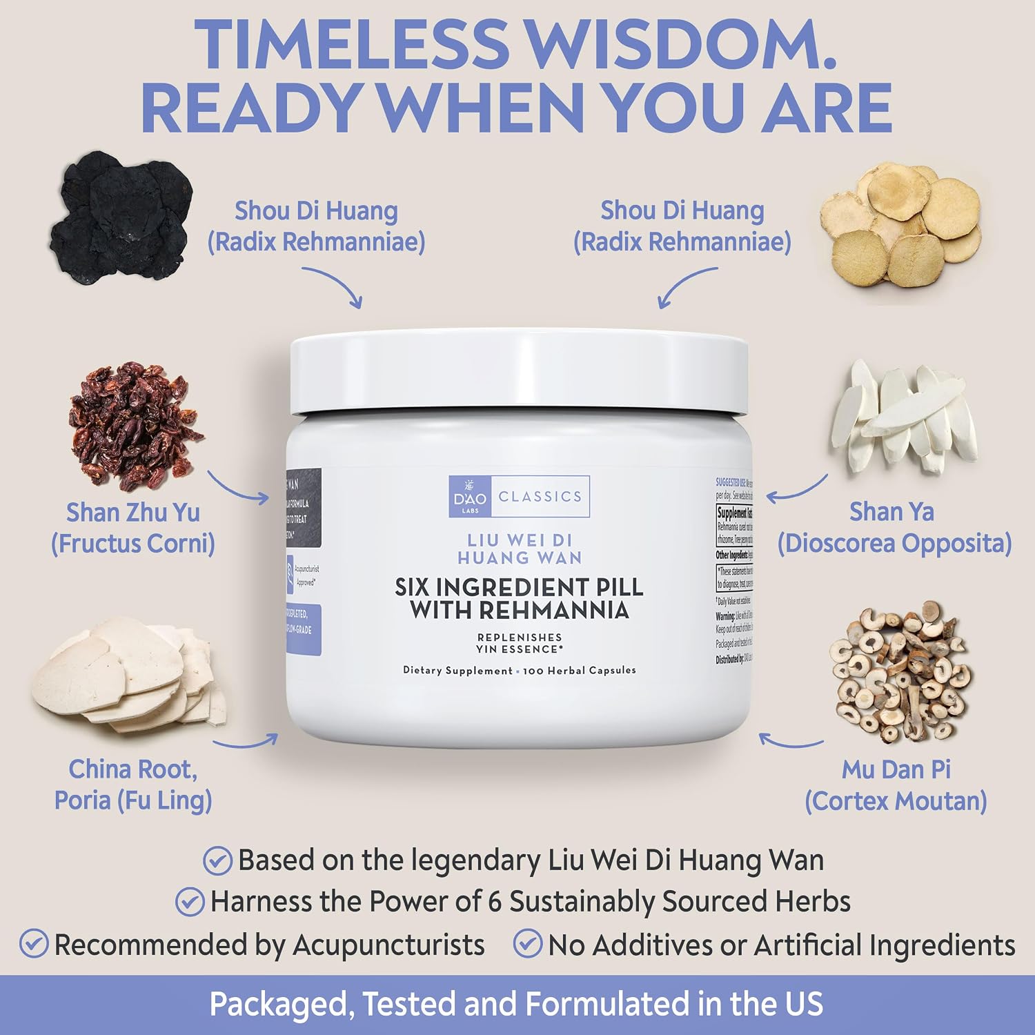 D'AO Labs Six Ingredient Pill with Rehmannia - Liu Wei Di Huang Wan, 100 Capsules - görsel 4