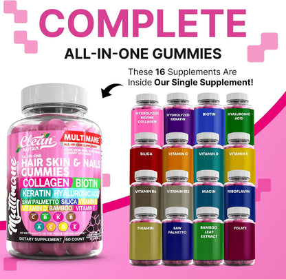 Clean Nutraceuticals Biotin Collagen Keratin Gummies | Hair, Skin and Nails Vitamins for Women's | Hyaluronic Acid Bamboo – Image 2