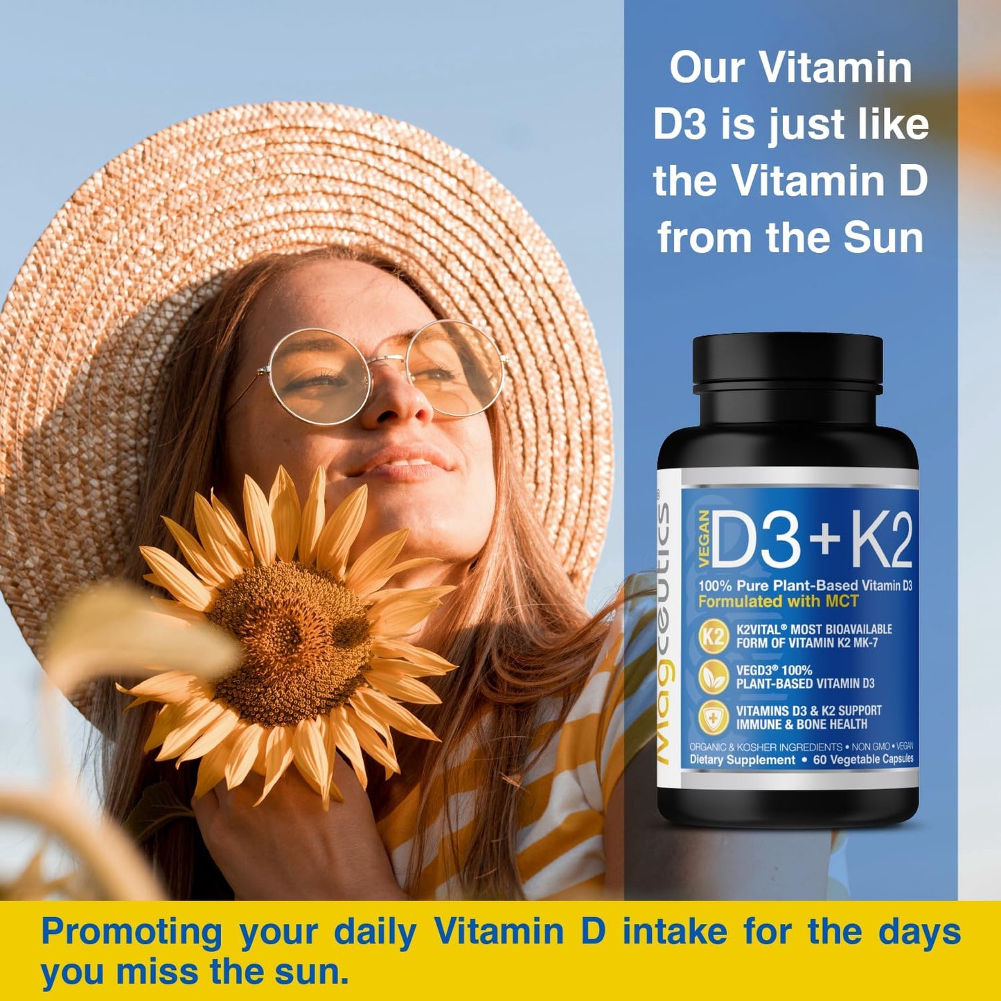 Magceutics Vitamin D3 K2 with MCT, 5000 IU Vegan D3 & 100 mcg MK7 K2 - 60 Capsules - görsel 8
