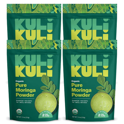 Kuli Kuli Moringa Oleifera Organic Leaf Powder – 100% Pure, Certified Organic & Non-GM, 4 Pack