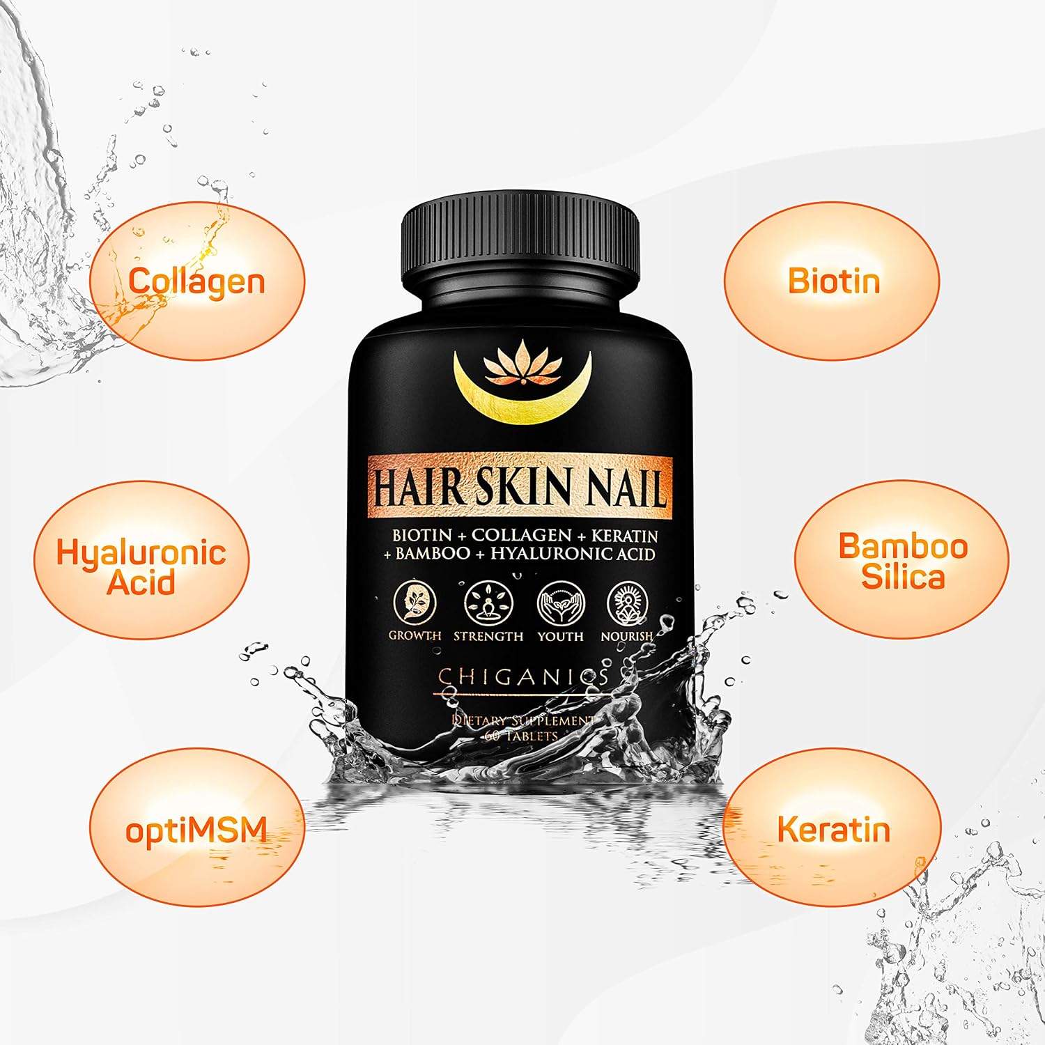 Chiganics Hair Skin and Nail Growth Vitamins with Keratin, Collagen & Silica - Extra Strength Biotin 5000mcg - görsel 2