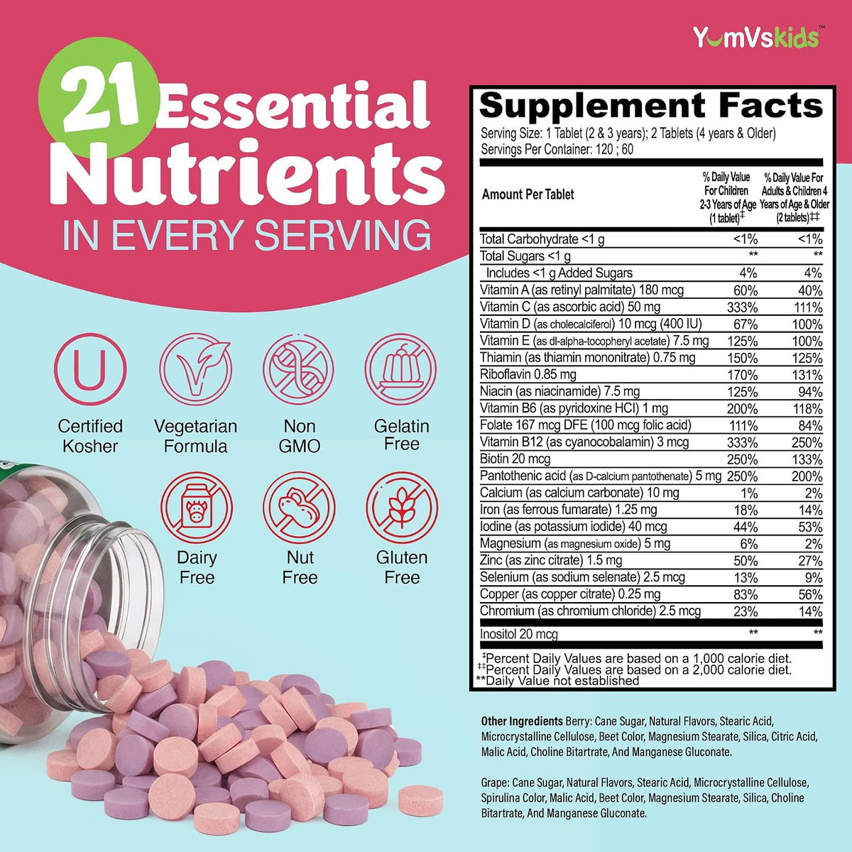 YUM-V'S Kids Multivitamin with Iron – Chewable Kids Multivitamin – Vitamins and Iron Supplement – Toddler Vitamins for Ages – Image 3