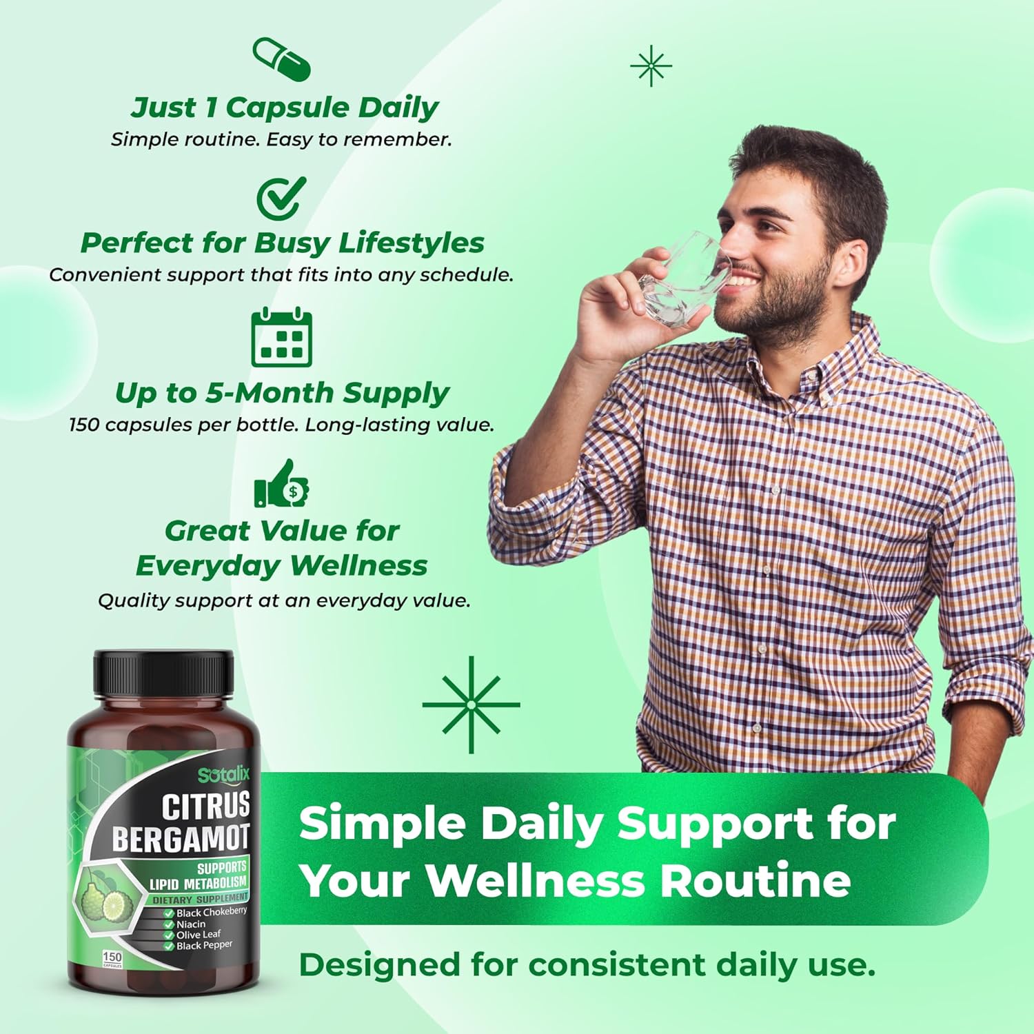 Premium Citrus Bergamot Supplement with Niacin - Heart and Circulatory Support - 150 Capsules - görsel 6
