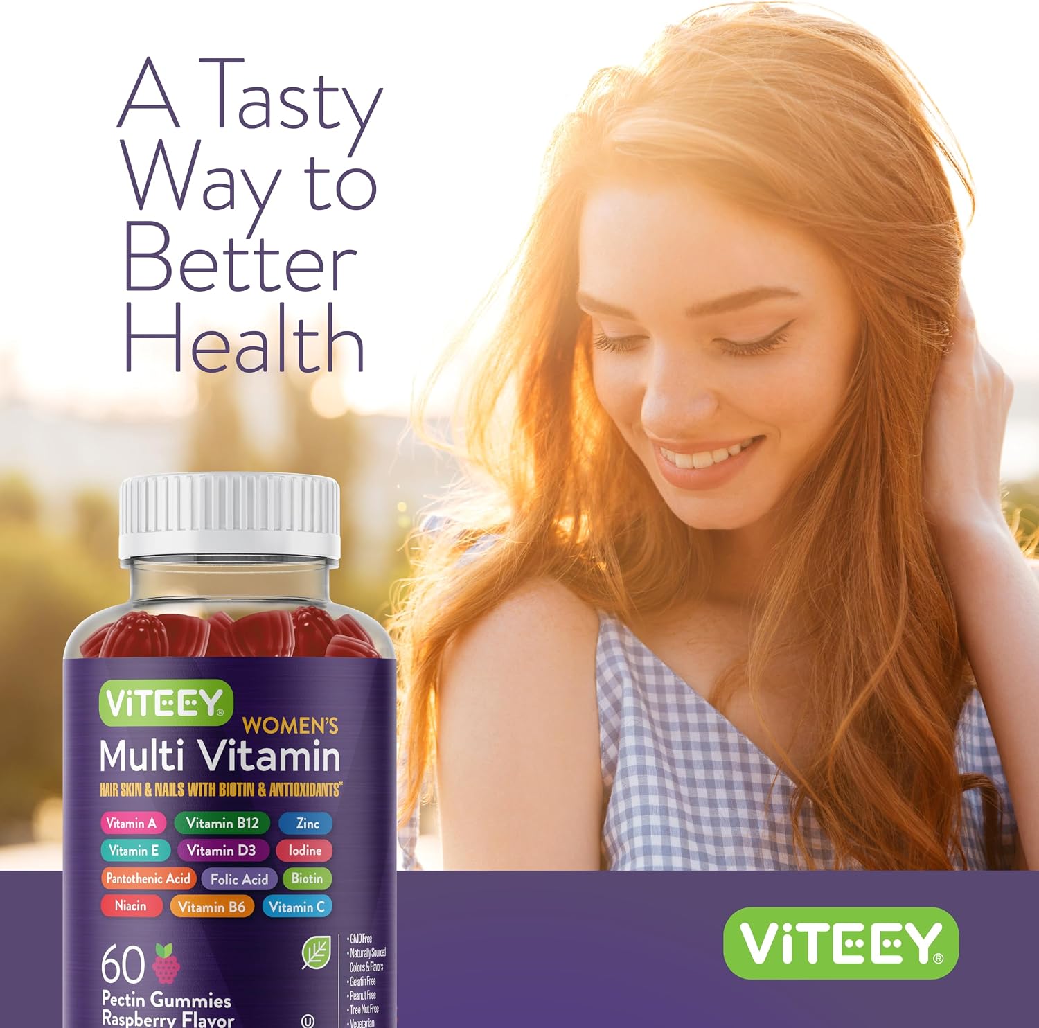 Viteey Women's Multivitamin Gummies - Raspberry Flavoured - 12 in 1 Essential Vitamins & Minerals, Vegetarian, Kosher - görsel 6