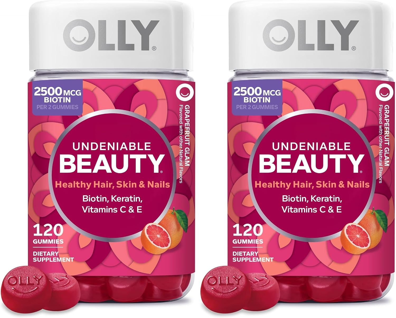 OLLY Undeniable Beauty Hair Skin and Nails Gummies with Biotin 2500mcg, Keratin & Vitamin C - Grapefruit - 120 Count - görsel 9