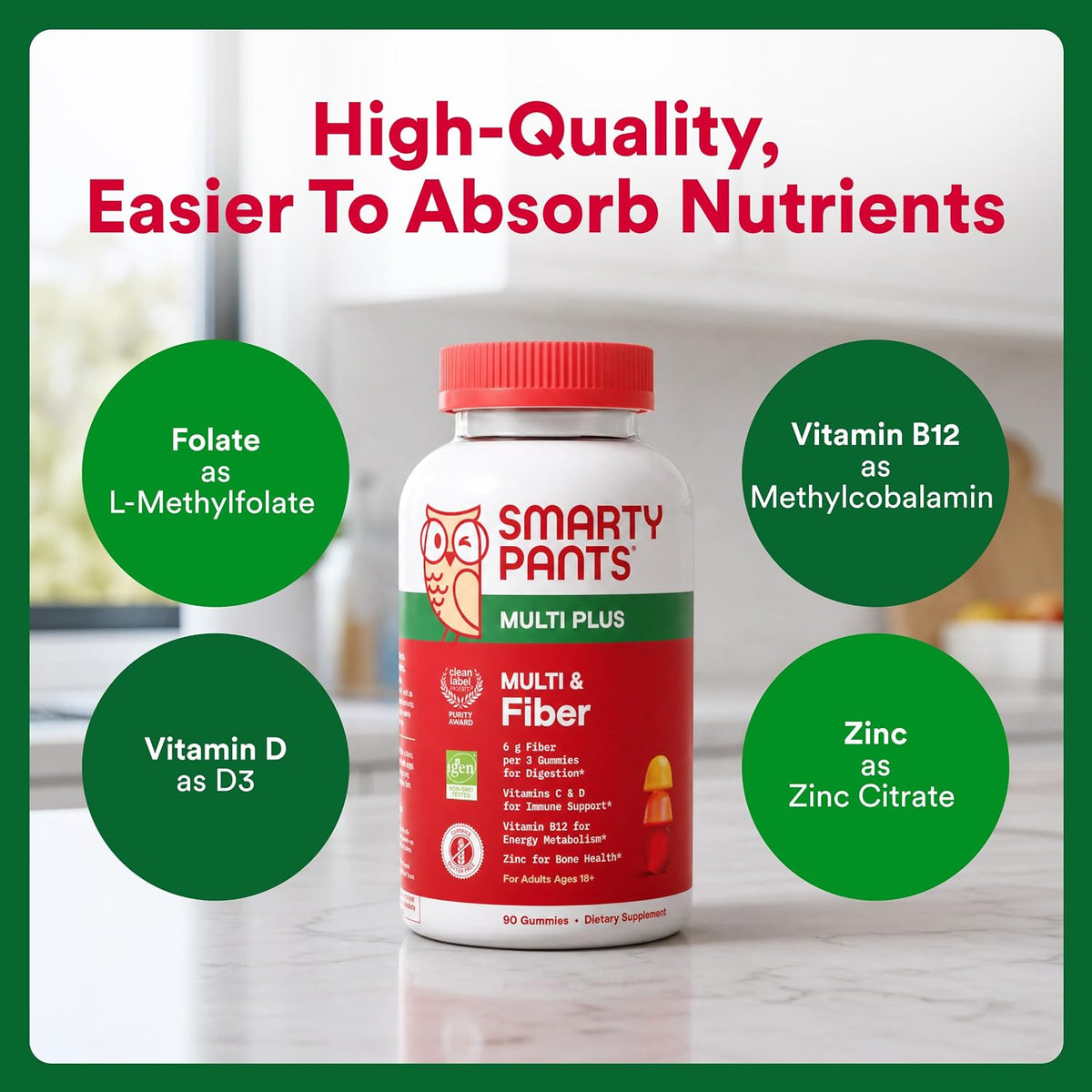 SmartyPants Plus Multi & Fibre Multivitamin – Vitamin E: Antioxidant that protects cells from oxidative stress. – Image 6