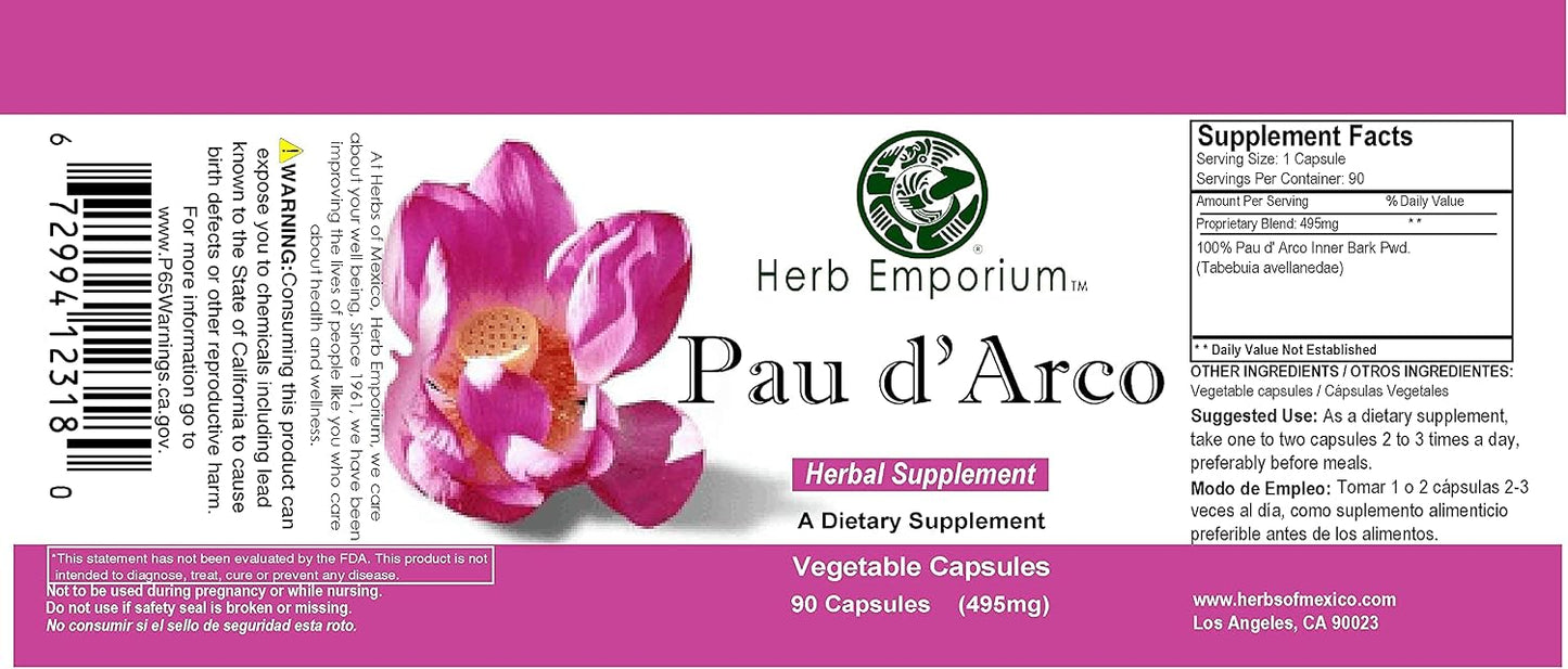 Pau D'Arco Inner Bark (Tabebuia impetiginosa) - 90 Capsules, 495mg - görsel 2