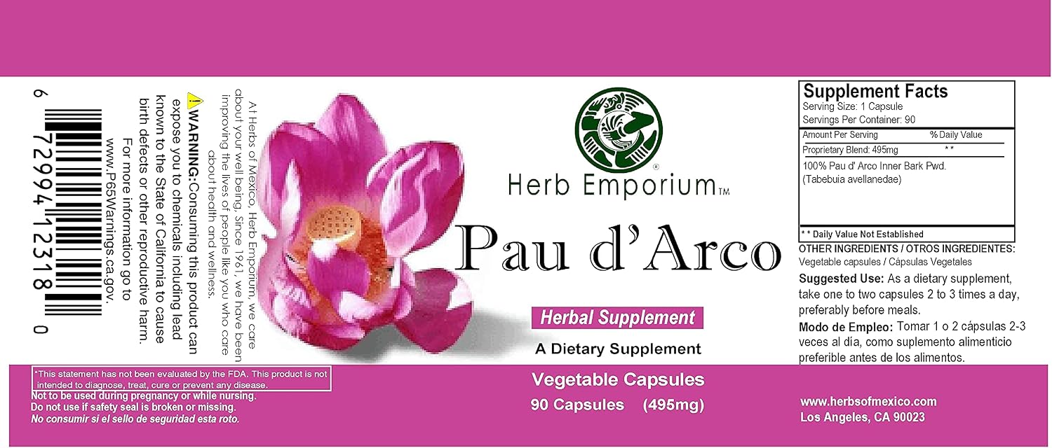 Pau D'Arco Inner Bark (Tabebuia impetiginosa) - 90 Capsules, 495mg - görsel 2