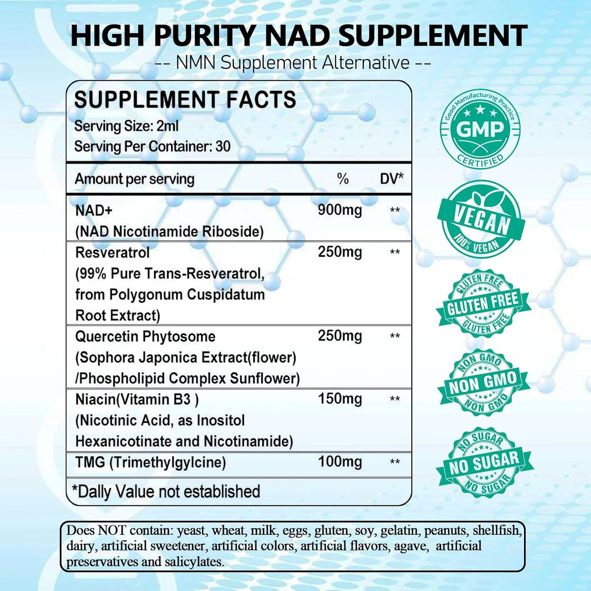 NAD Supplements for Women's & Men, Liposomal – Trans-Resveratrol (250 mg) – A polyphenol known for its antioxidant – Image 2