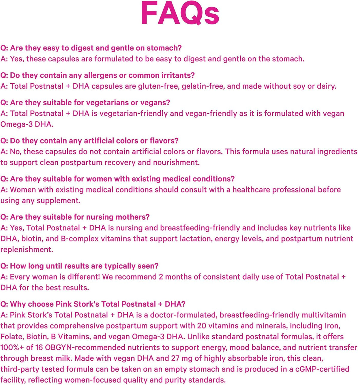 Pink Stork Total Postnatal Vitamins for Women's | Vegan Algae DHA, Methylated Folate, Iron, B12 | Postpartum Recovery + – Image 8
