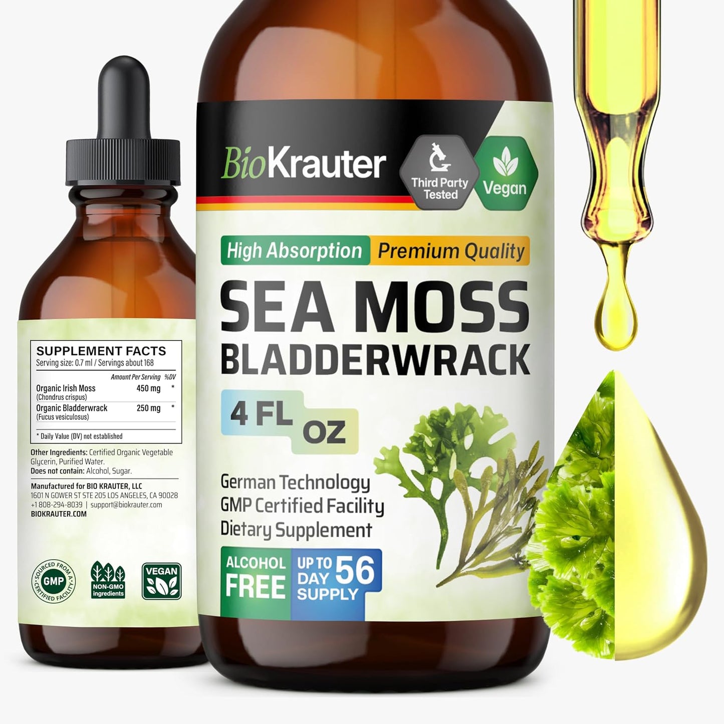 BIO KRAUTER 2-in-1 Sea Moss & Bladderwrack Drops - Vegan Liquid Supplement, 60 mL - görsel 10