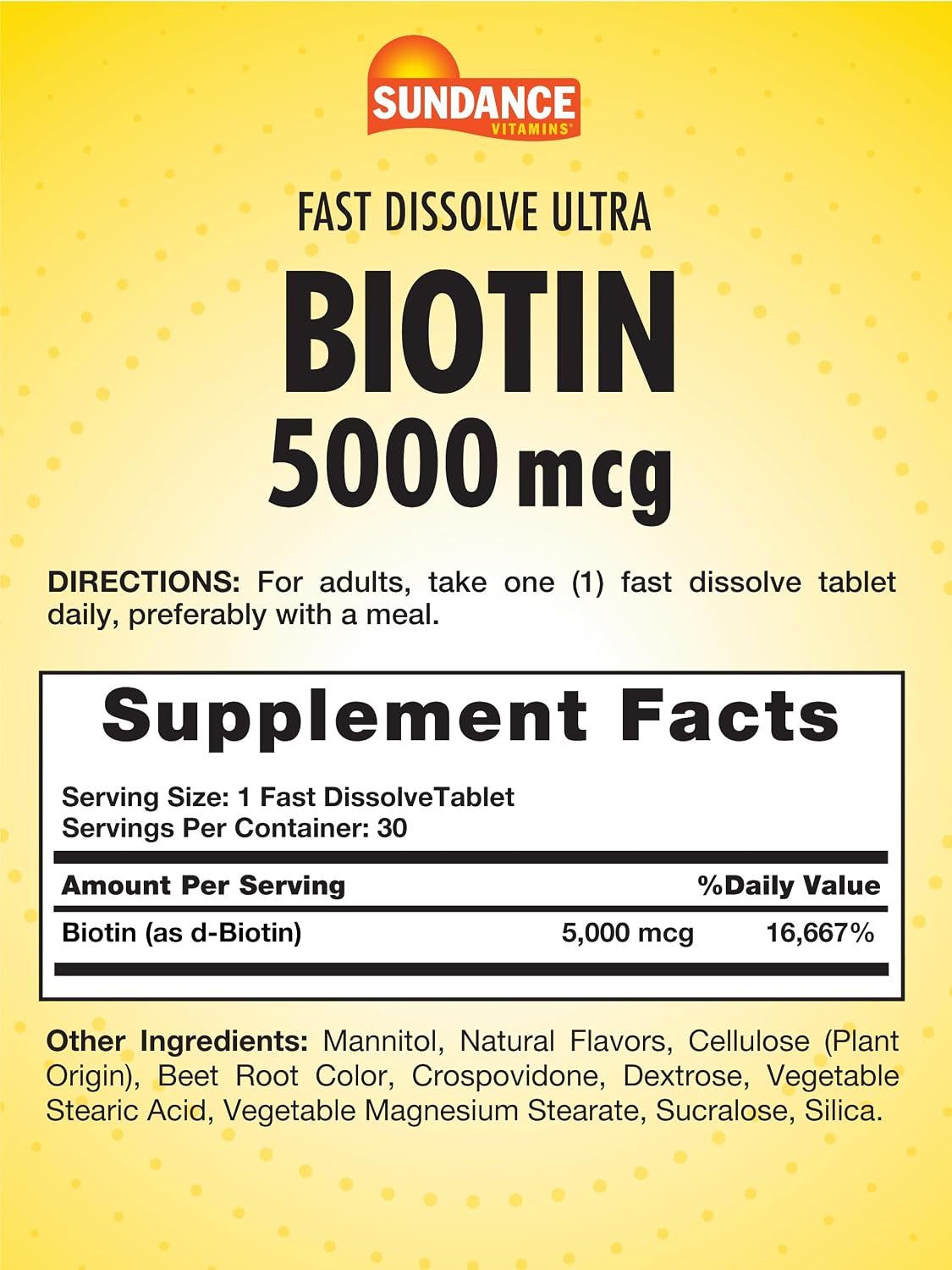 Sundance Fast Dissolve Biotin 5000mcg - 30 Tablets, Natural Berry Flavour - görsel 2