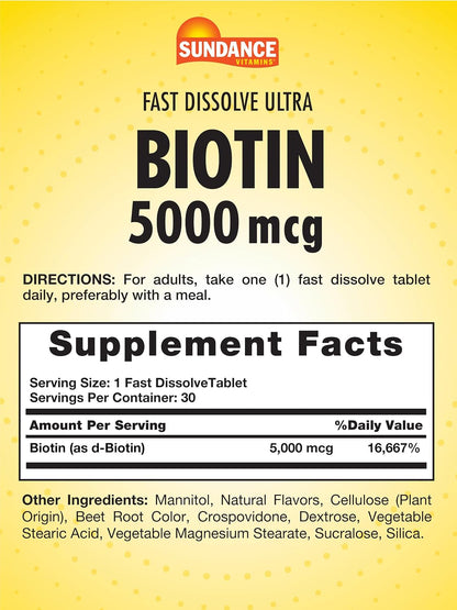 Sundance Fast Dissolve Biotin 5000mcg - 30 Tablets, Natural Berry Flavour