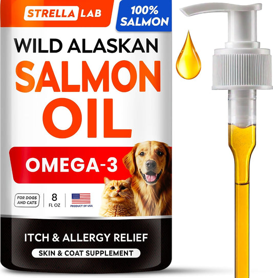 StrellaLab Wild Alaskan Salmon Oil for Dogs – Skin and Coat Health: EPA and DHA may help support a healthy skin – Image 1