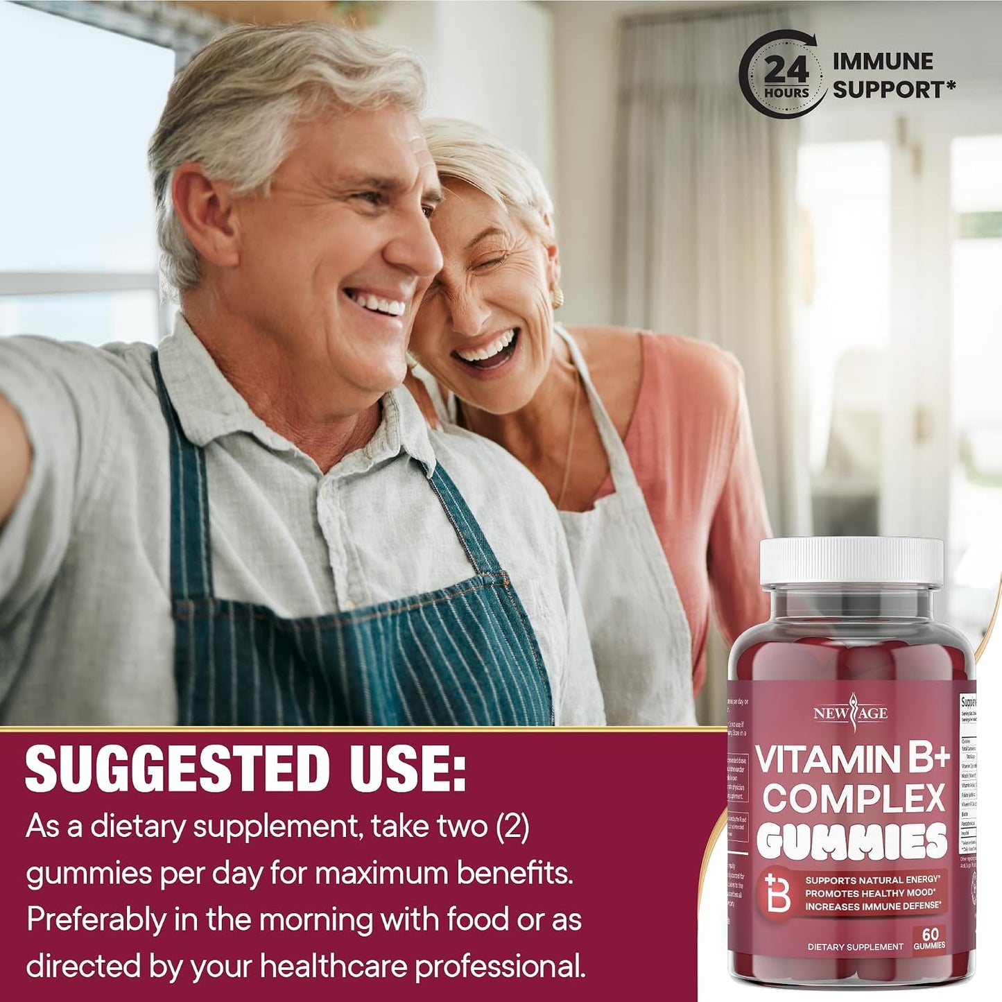 NEW AGE Vitamin B Complex Gummies with Vitamin B3, B6 & B12 – with Biotin, Folic Acid & Vitamin C – Gluten free, Vegan (180 Count (3-Pack)) - görsel 7