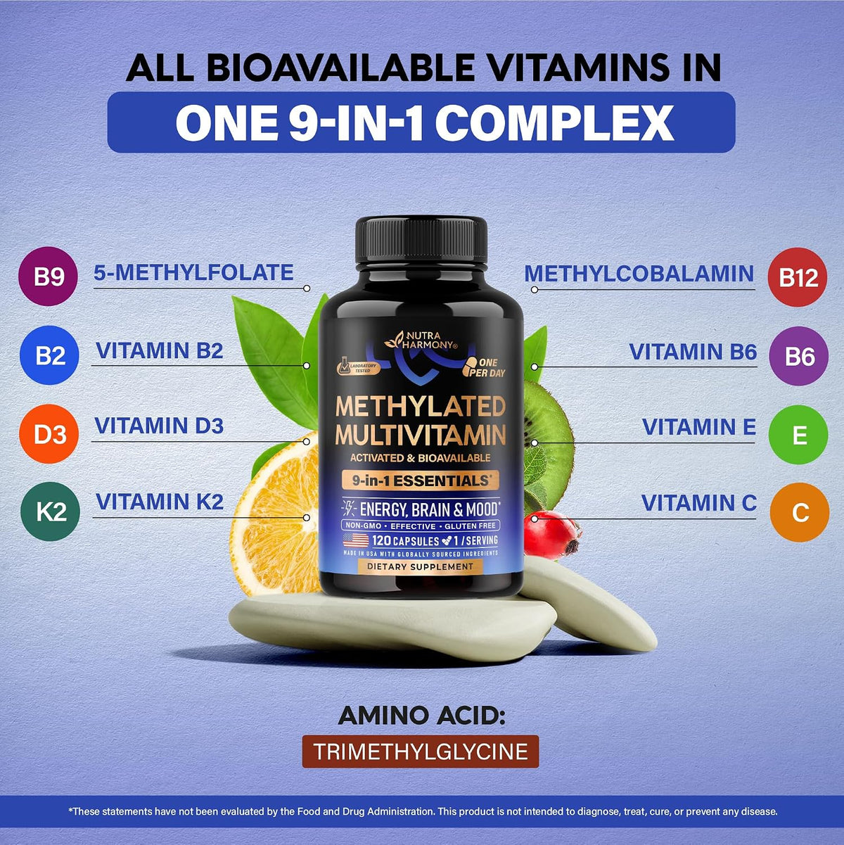 Methylated Multivitamin - B-Complex with – Vitamin D3 (Cholecalciferol): Helps calcium absorption, immunity, and – Image 7