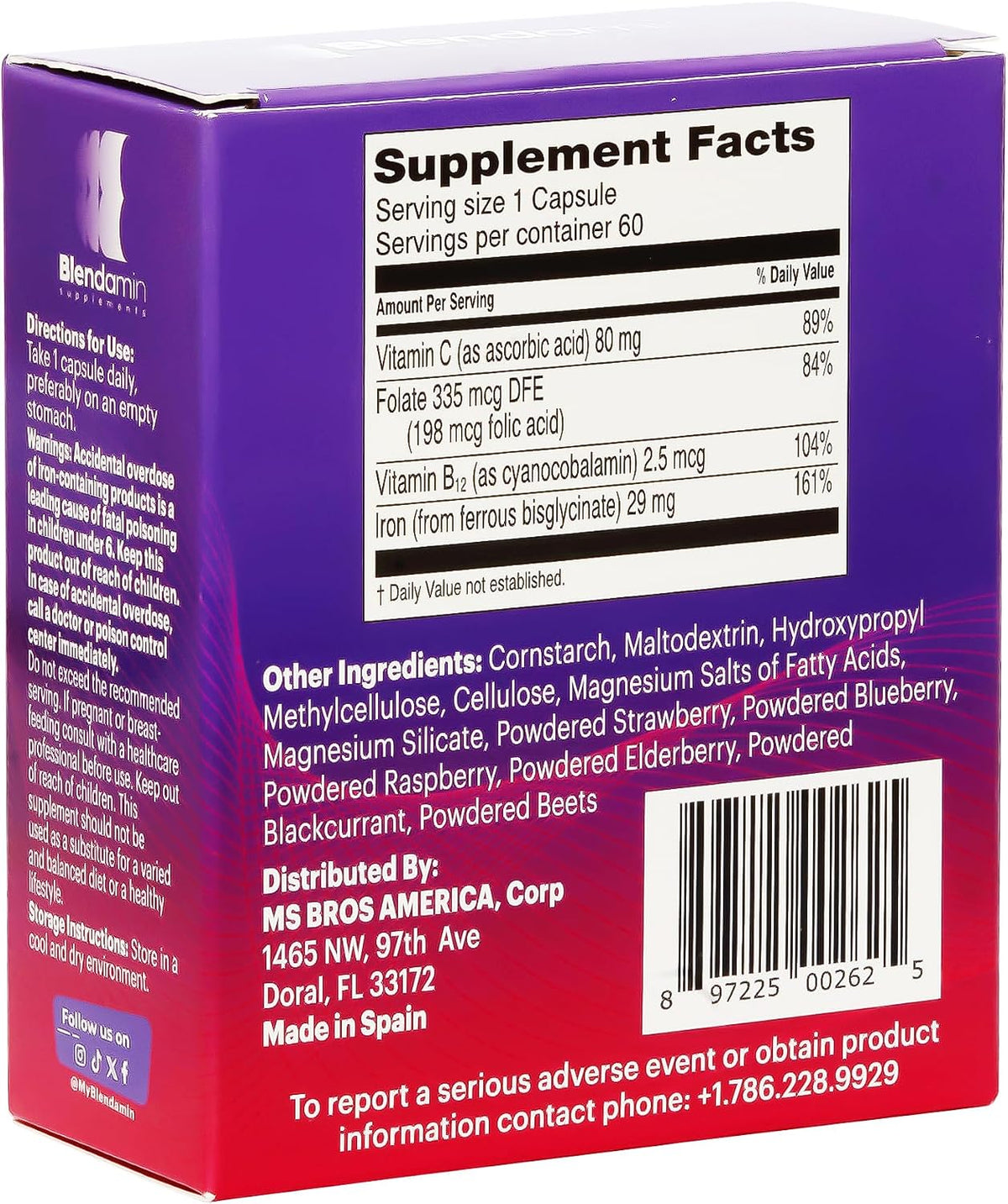 Blendamin Iron Ferrous Bisglycinate with – Vitamin C: Known to dramatically improve non-heme iron absorption, plus – Image 4