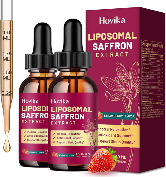 Liposomal Saffron Supplements - 88.5mg Saffron Extract with L-Theanine, Chamomile, Vitamin C, B6, B12 & D3 - Strawberry – Image 1