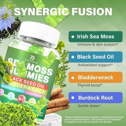 Sea Moss Gummies – Irish Sea Moss with Elderberry & Black Seed Oil, Bladderwrack, Burdock Root – Immune Support – Vegan – Image 5