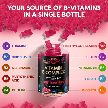 Vitamin B-Complex Gummies – Energy & Brain Support – Vegan – 60 Count – Image 6