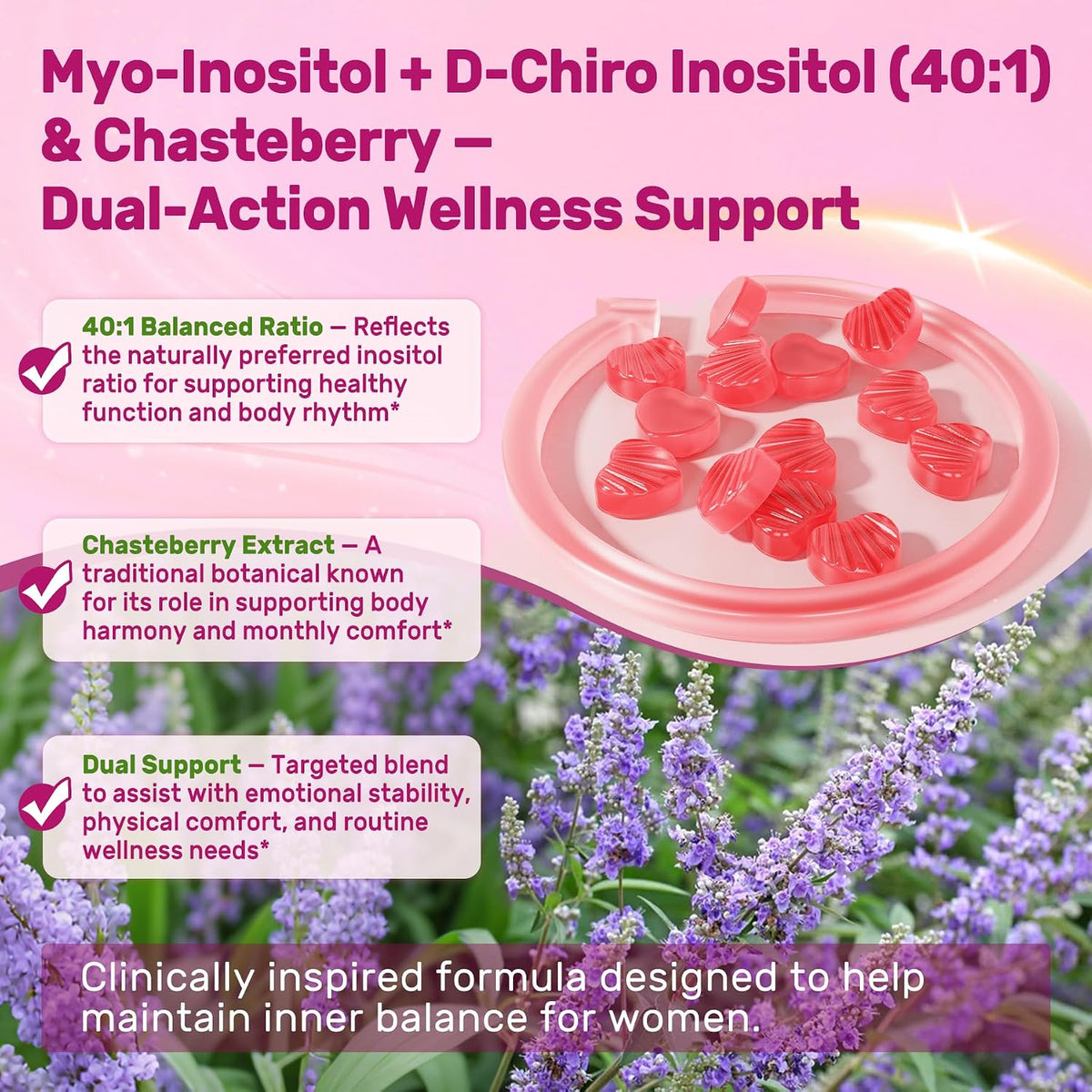 LILICARE Inositol Gummies for Women's - – Vitamin D3: Supports bone health, immune function, and mood regulation. – Image 4