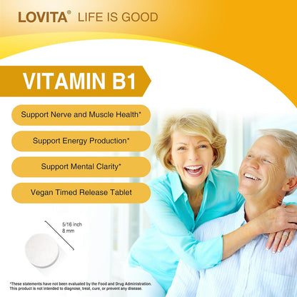 LOVITA Vitamin B1 (Thiamine) 50mg Timed-release – 8 Hour Sustained with B12, 130 Vegan Tablets – Image 4