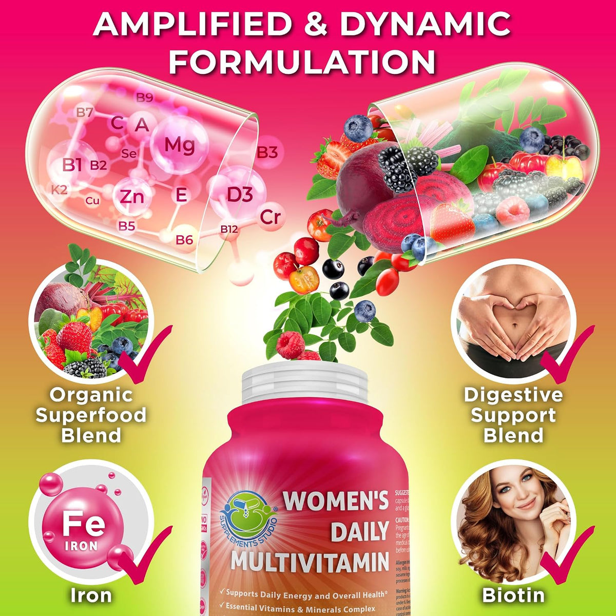 Women's's Daily Multivitamin with Iron – – Vitamin D3 and K2 : Work together to support bone health and immune – Image 3