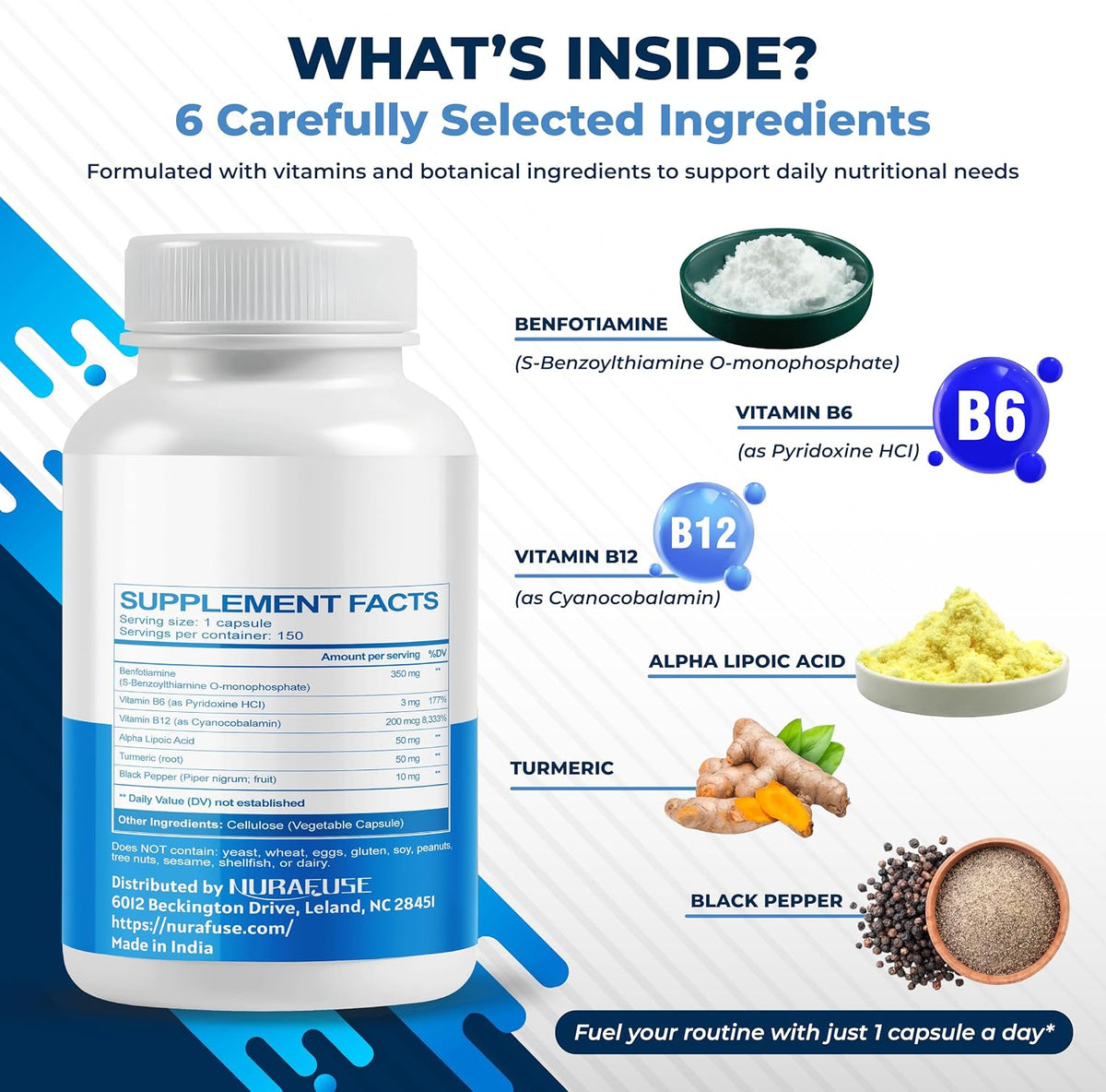 Benfotiamine Supplement, 6 Ingredients with Vitamin B6, Vitamin B12, Alpha Lipoic Acid, Healthy Metabolism, Energy – Image 3