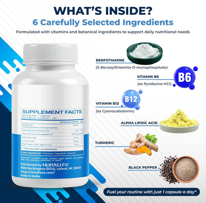 Benfotiamine Supplement, 6 Ingredients with Vitamin B6, Vitamin B12, Alpha Lipoic Acid, Healthy Metabolism, Energy – Image 3