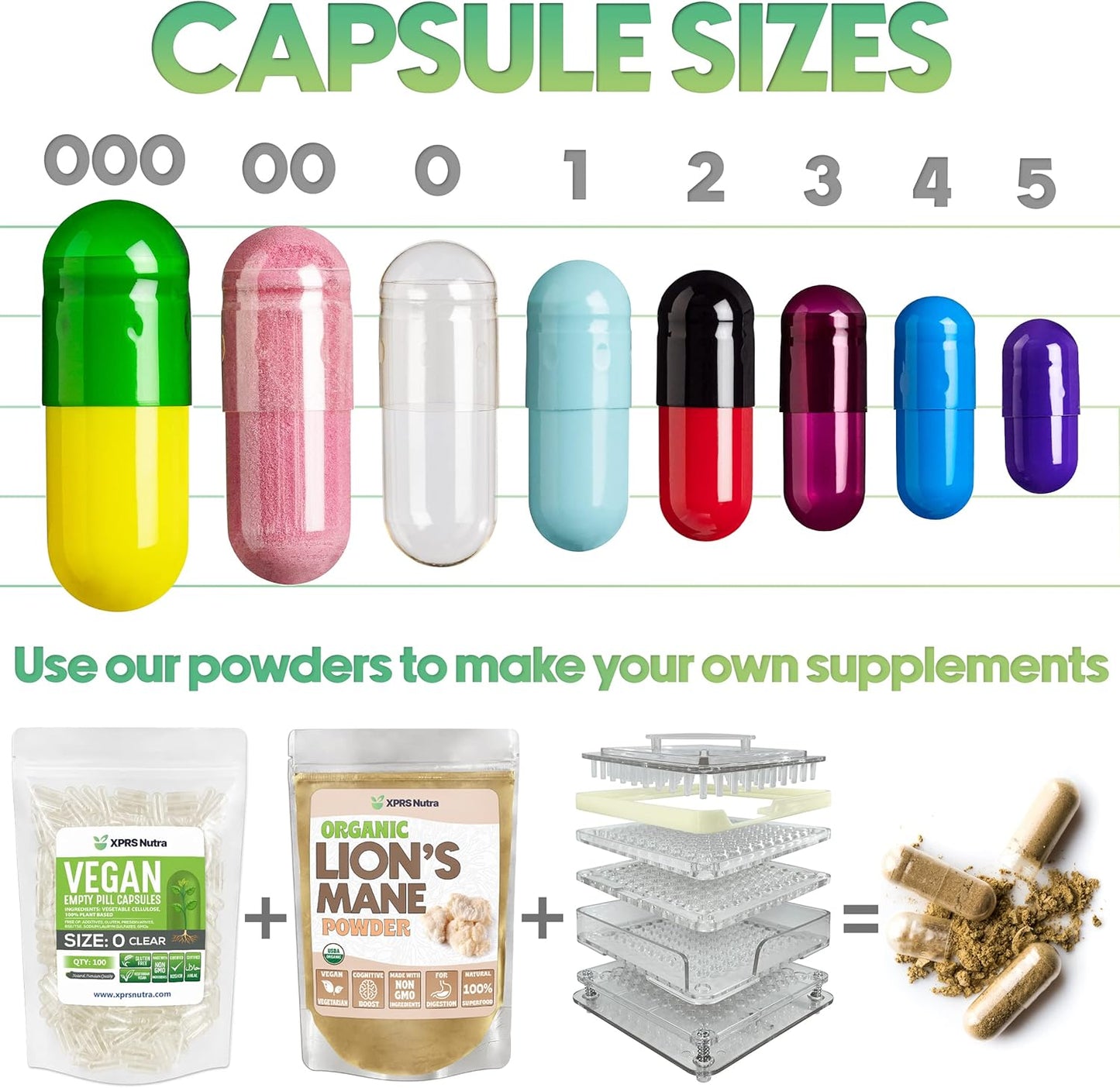 XPRS Nutra Size 0 Empty Capsules - 500 Count Empty Gelatine Capsules - Pills DIY Capsule Filling - Pure Bovine Pill Gel Caps for Do-It-Yourself Supplements (Blue) - görsel 4