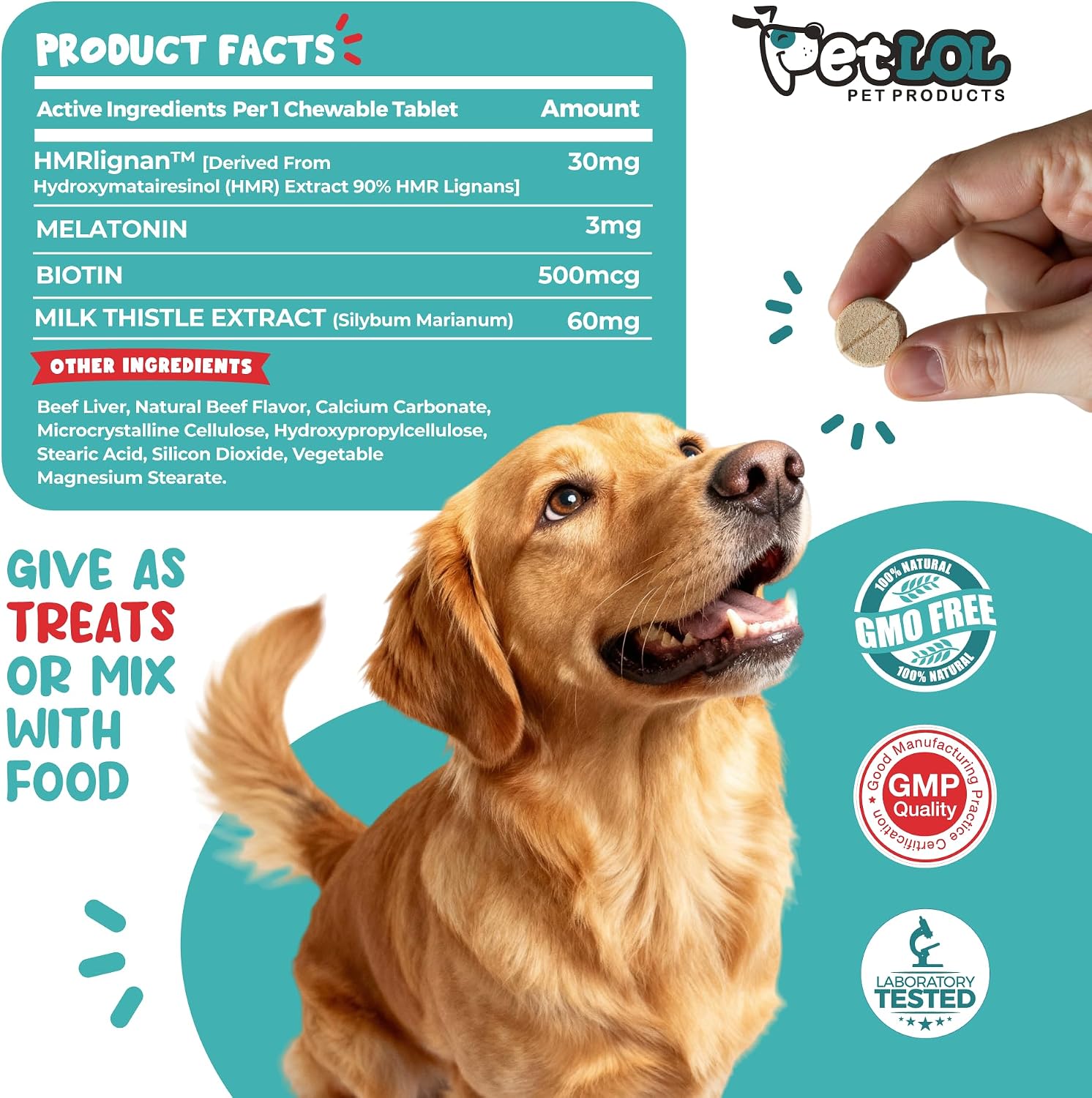 HMR Lignan + Melatonin + Biotin + Milk Thistle for Dogs | 4-in-1 Formula | 90 Chewable Tablets | Natural Beef Flavour - görsel 4