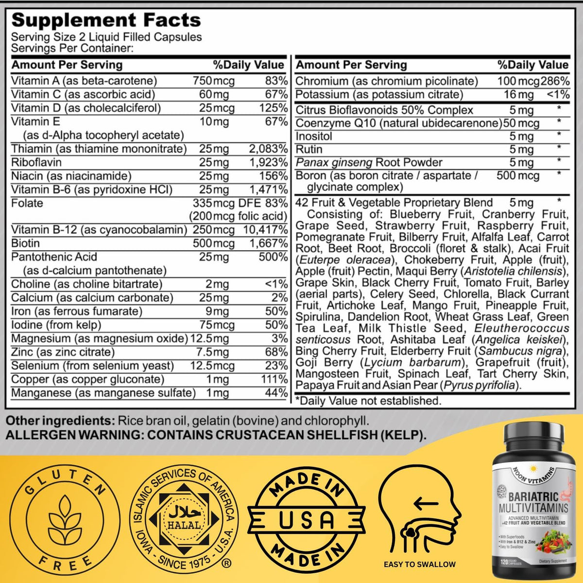 Bariatric Multivitamin with Iron for Women's – B-Vitamin Complex : Thiamin (B1), Riboflavin (B2), Vitamin B-6, – Image 2