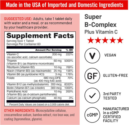 NatureWise Super Vitamin B Complex - with – Vitamin B6 (Pyridoxine) – Involved in protein metabolism and – Image 4